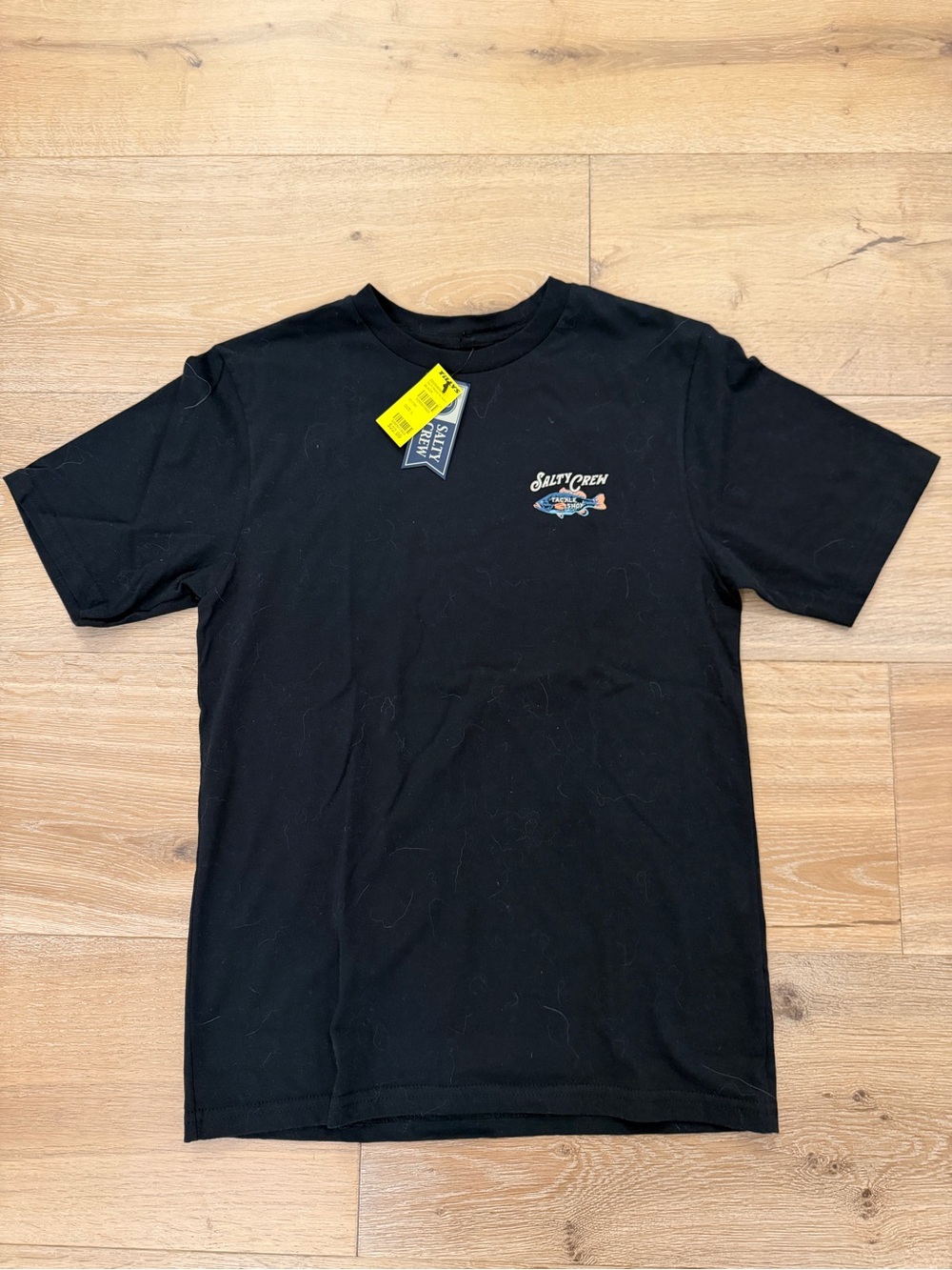 Boys Salty Crew Black Short Sleeve Tee with Fish Logo - Size YL